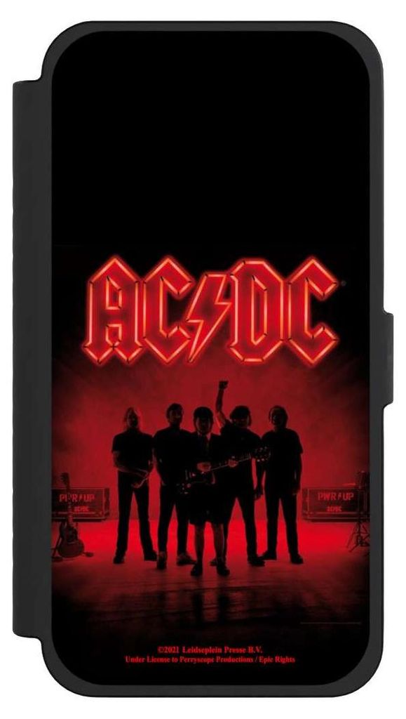 NIVOCASE Klapphülle für Apple iPhone 15 Pro Max Handyhülle aus Kunst Leder NIVOflip schwarz ACDC Band Offizielles Lizenzprodukt