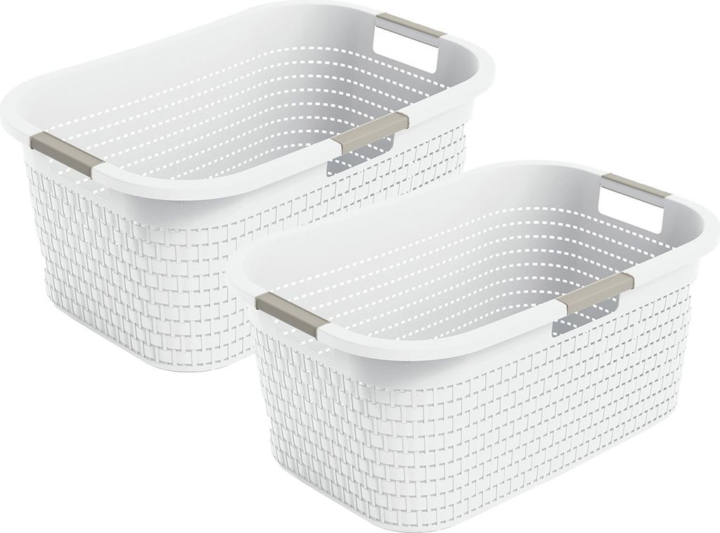 Rotho 2er-Set Wäschekorb 40L Country - Wäschesammler groß - Wäsche Korb 59 x 39 x 25,2 cm - Wäschebox aus Kunststoff - Aufbewahrungskorb Behä...