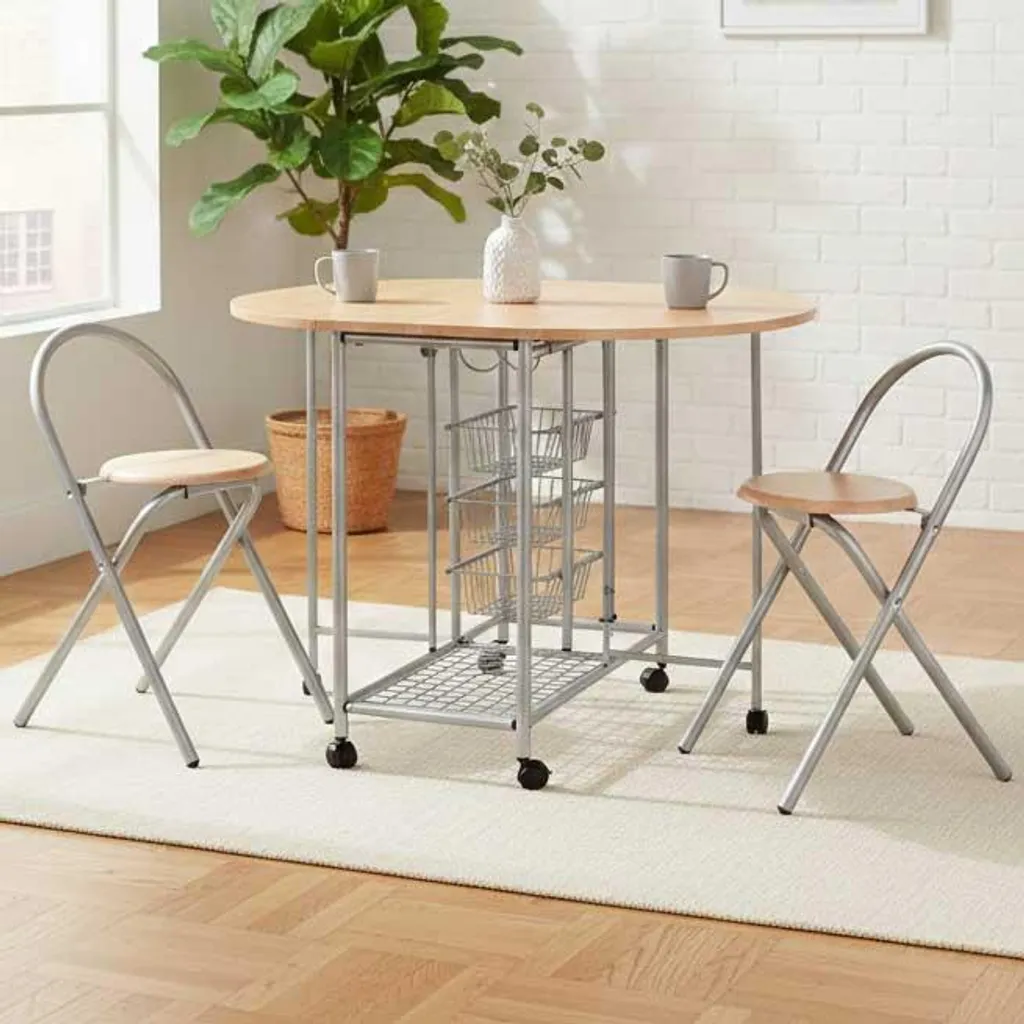 Table d'appoint Beatrice à roulettes avec rangement chaises intégré