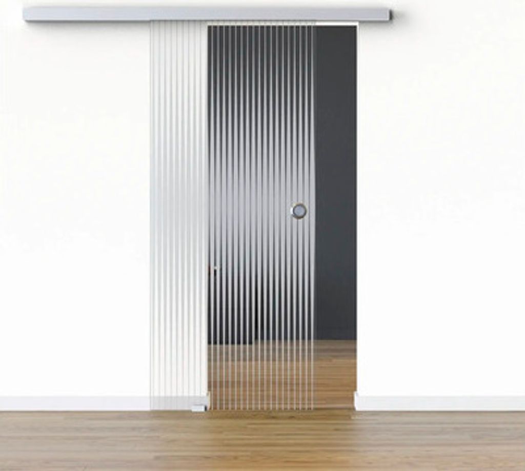 Pertura Glasschiebetür Komplettset Glera Ripple 01 900x2050 mm Links inkl. Beschlag Selir Aluminium natur,Griffmuschel