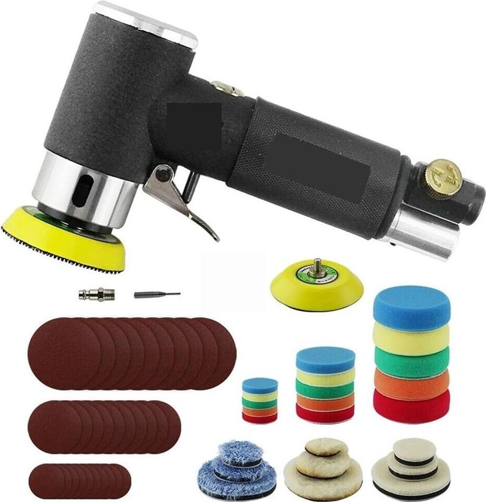 Exzenterschleifer Druckluft - Mini pneumatische Schleifmaschine/Polierer - 15000 U/min - Random Orbit - Für Autopolitur und Schleifen - Kompakt