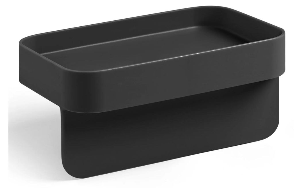 A black sponge holder on a white background.