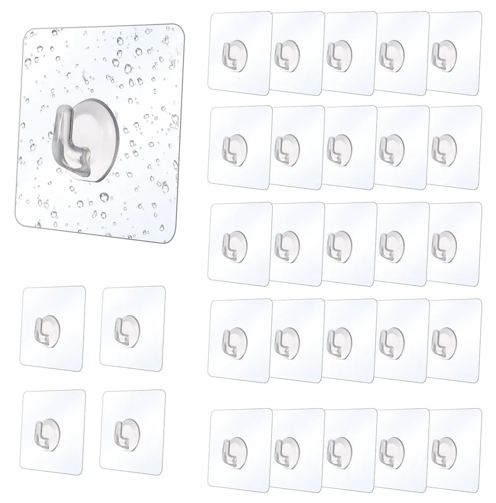 Lot de 30 crochets adhésifs magiques 6x6 cm transparents mats max 10kg