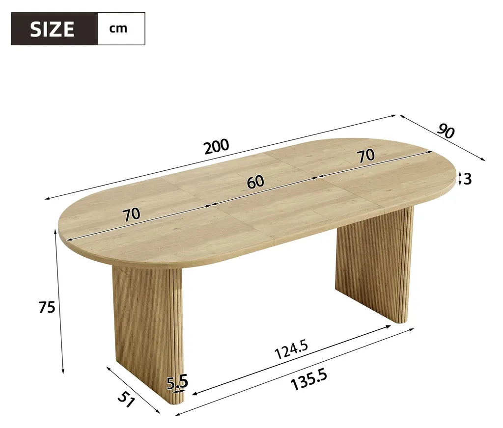 Table bois chêne 140 cm coins arrondis et plateau robuste extensible 2m
