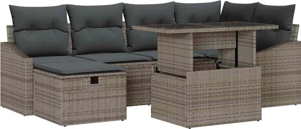vidaXL Gartensofa-set mit Kissen 7 pcs Grau Poly-Rattan