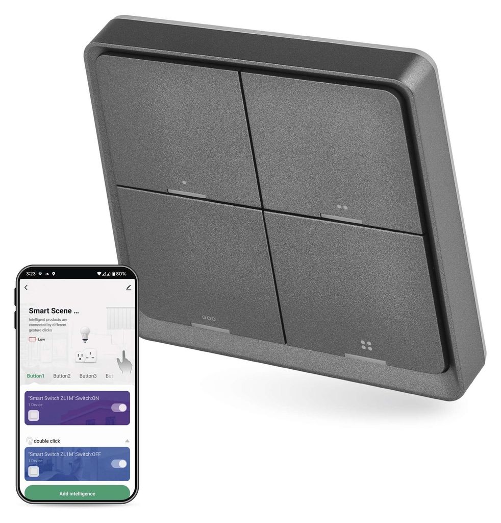 EMOS GoSmart-Szenenschalter mit LED-Anzeige, ZigBee-Funkschalter für Szenensteuerung, tragbare Vier-Taste zur Szenenumschaltung, Farbe Anthrazit