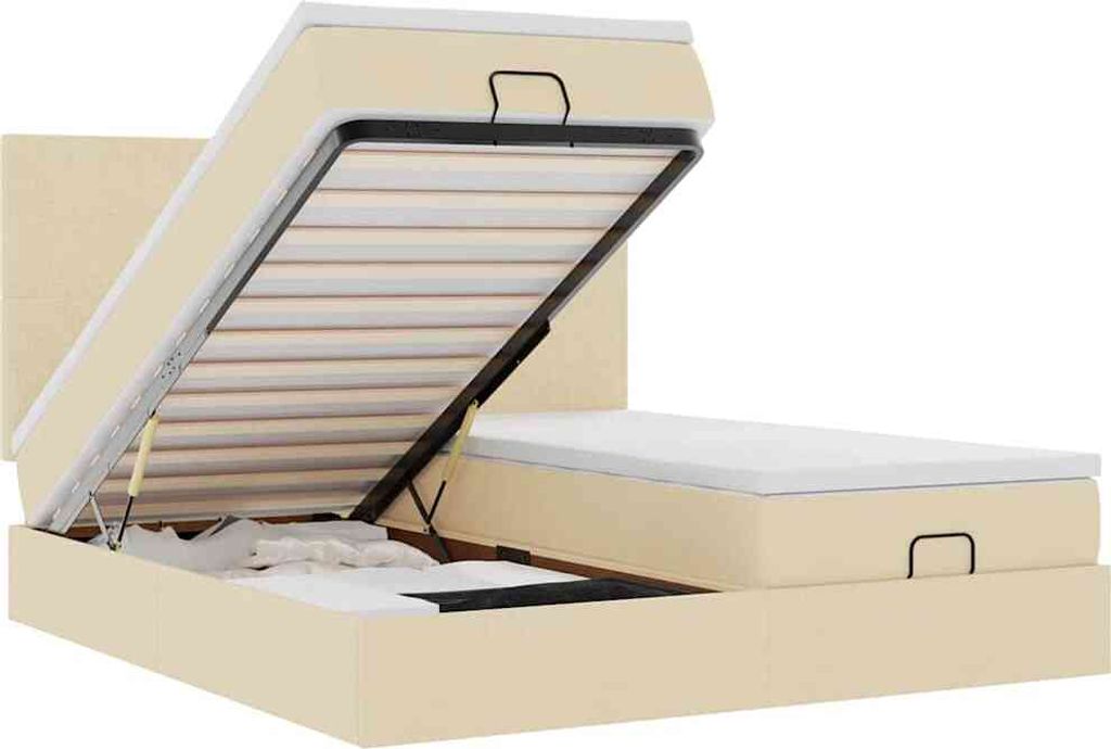vidaXL Ottoman-Bett mit Matratzen Creme 200x200 cm Stoff