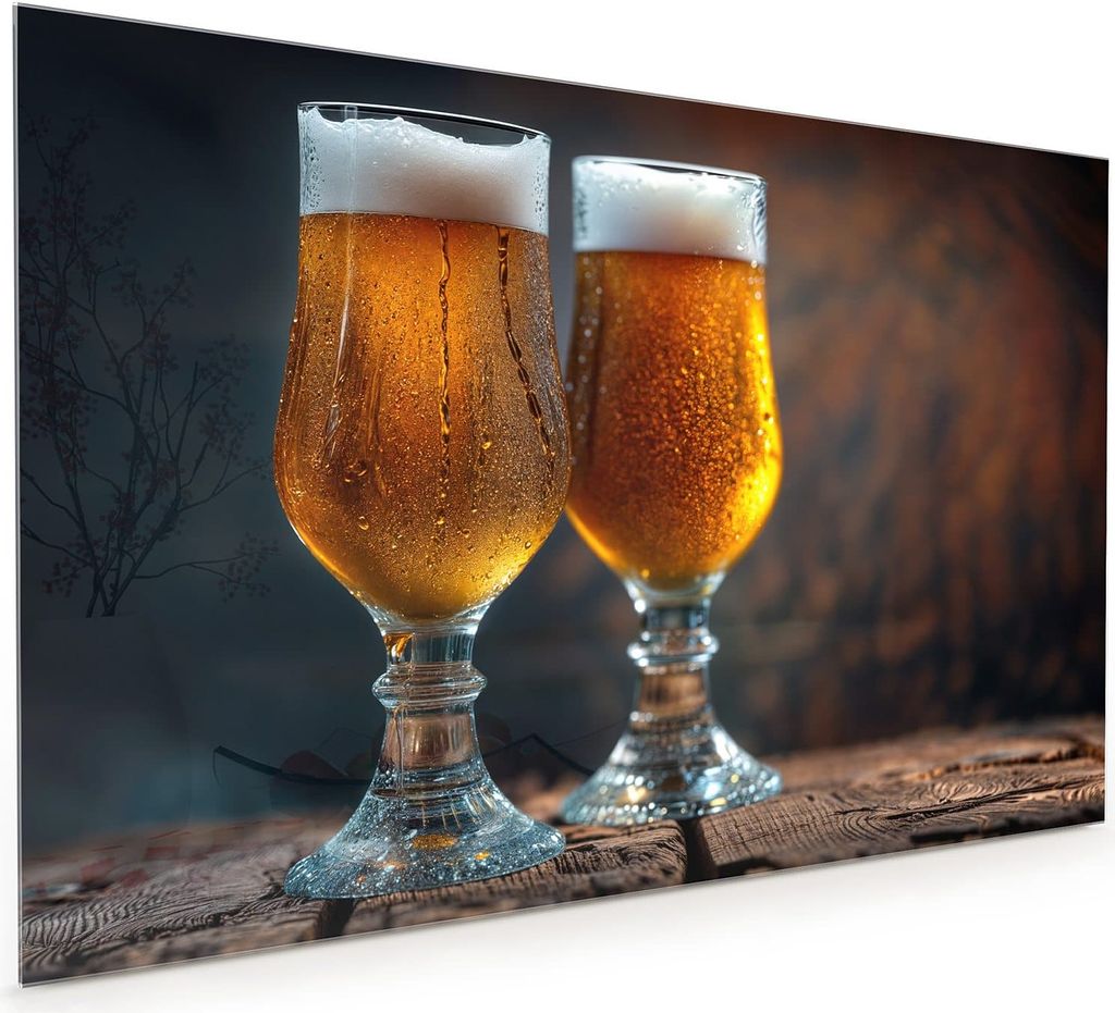 Küchenrückwand Spritzschutz Glas mit Motiv Zwei Biergläser Holz 40 x 40 cm