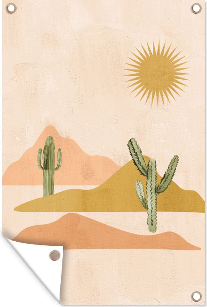 MuchoWow 80x120 cm Outdoor-Poster Gartendeko Sichtschutz Garten Poster für den Garten Bohemian - Kaktus - Sonne - Pastell - Tropisch