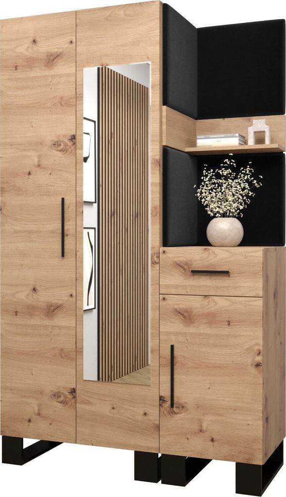 Garderobe ARTIN Set 16 mit gepolsterten Paneelen Industrial Produktbild 