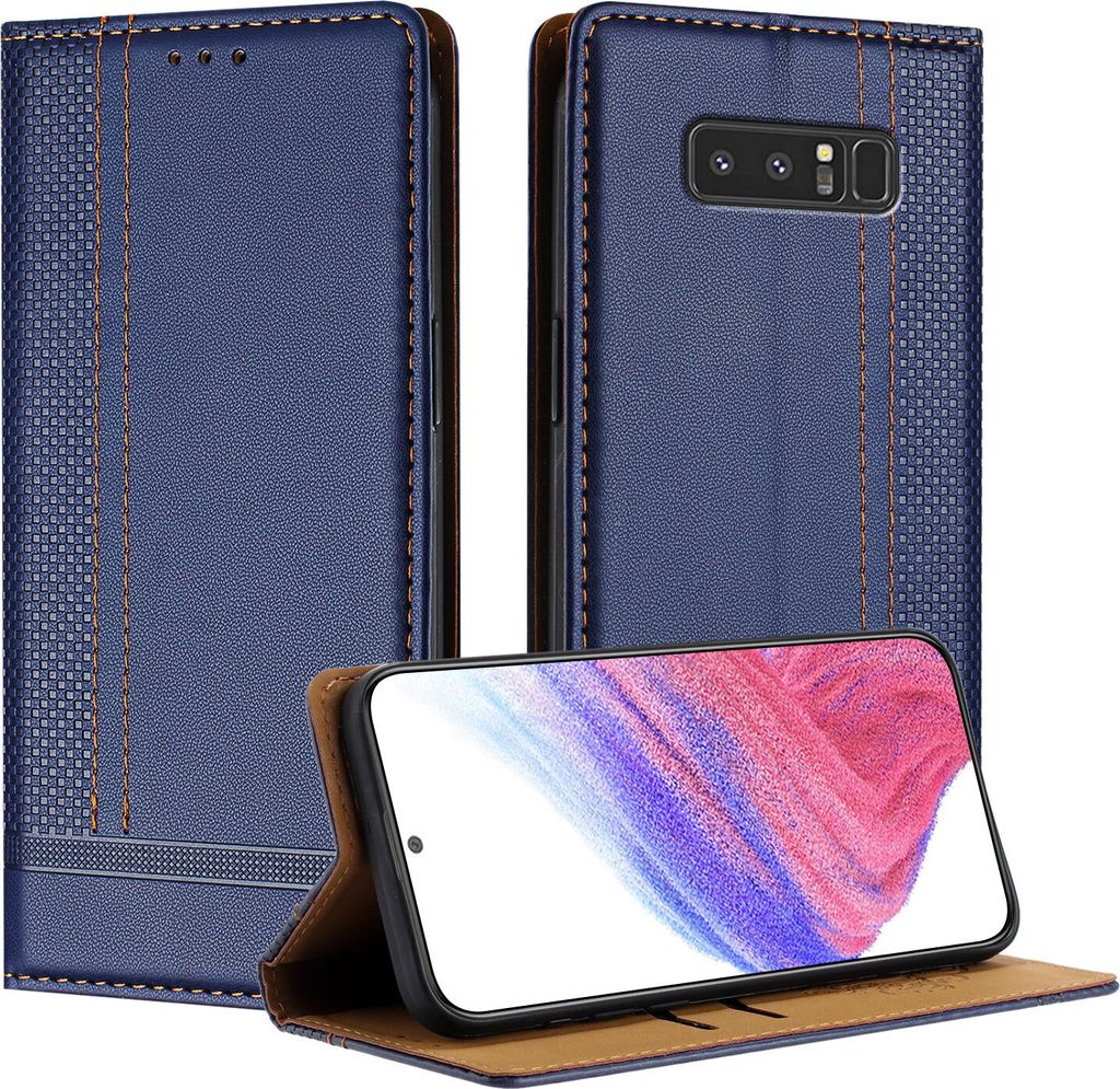 Handyhülle für Samsung Galaxy Note 8 Leder Flip Klappbare Schutzhülle mit Standfunktion Blau