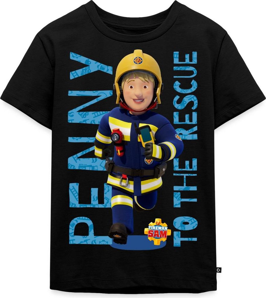 Spreadshirt Feuerwehrmann Sam Penny To The Rescue Kinder Premium T-Shirt, 122/128 (6 Jahre), Schwarz