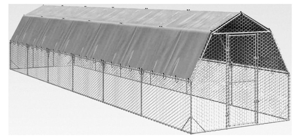 Hühnerstall mit Freilaufgehege und Dach 2,5x12x2,25 m aus verzinktem Stahl