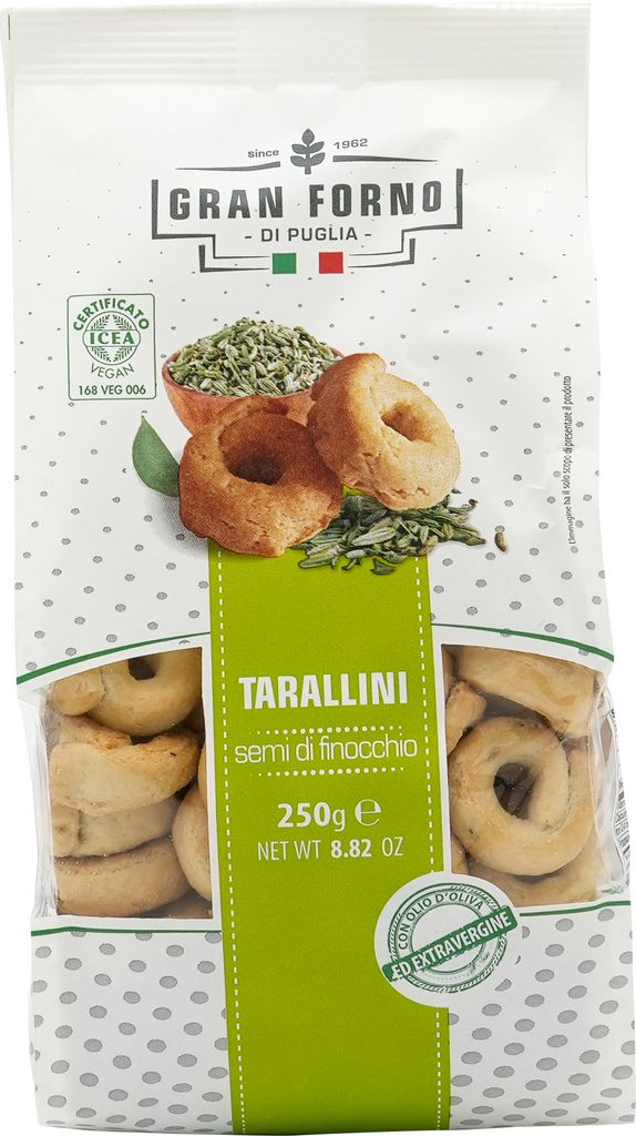 TARALLI AI SEMI DI FINOCCHIO | Taralli mit Fenchelsamen | TERRE DI PUGLIA | 250g | aus Italien | Vorspeisen
