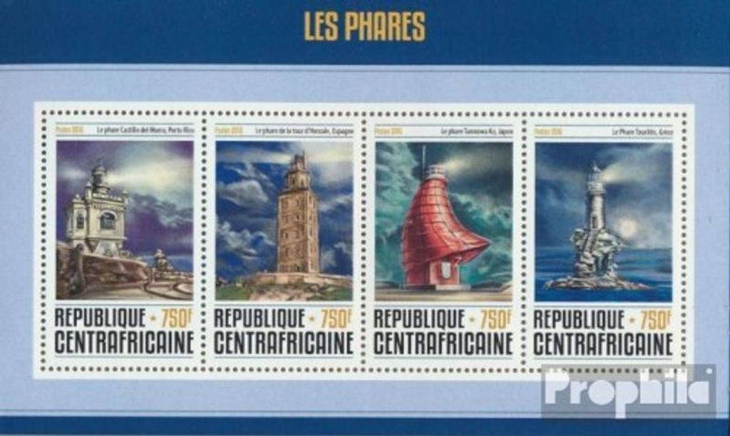 Briefmarken Zentralafrikanische Republik 2016 Mi 6460-6463 Kleinbogen (kompl. Ausgabe) postfrisch Leuchttürme