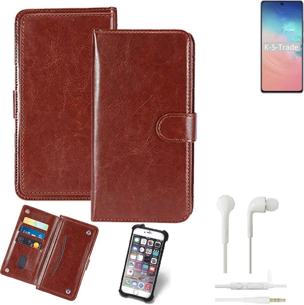 K-S-Trade 360° Hülle kompatibel mit Samsung Galaxy S10 Lite inkl. Headphones braun Kunstleder Case BookCase WalletCase Kunstlederederhülle
