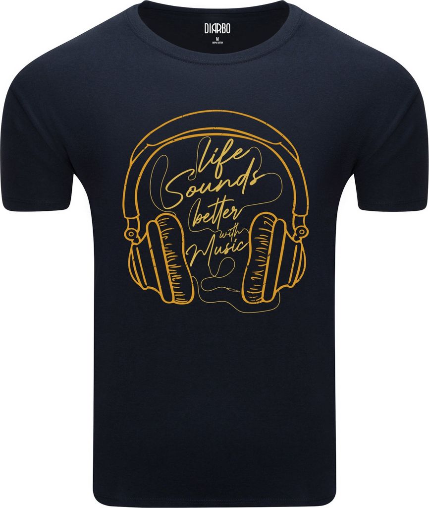 Diarbo Herren T-Shirt mit Musikliebhaber Aufdruck Leben mit Musik Dunkelblau Gr.M