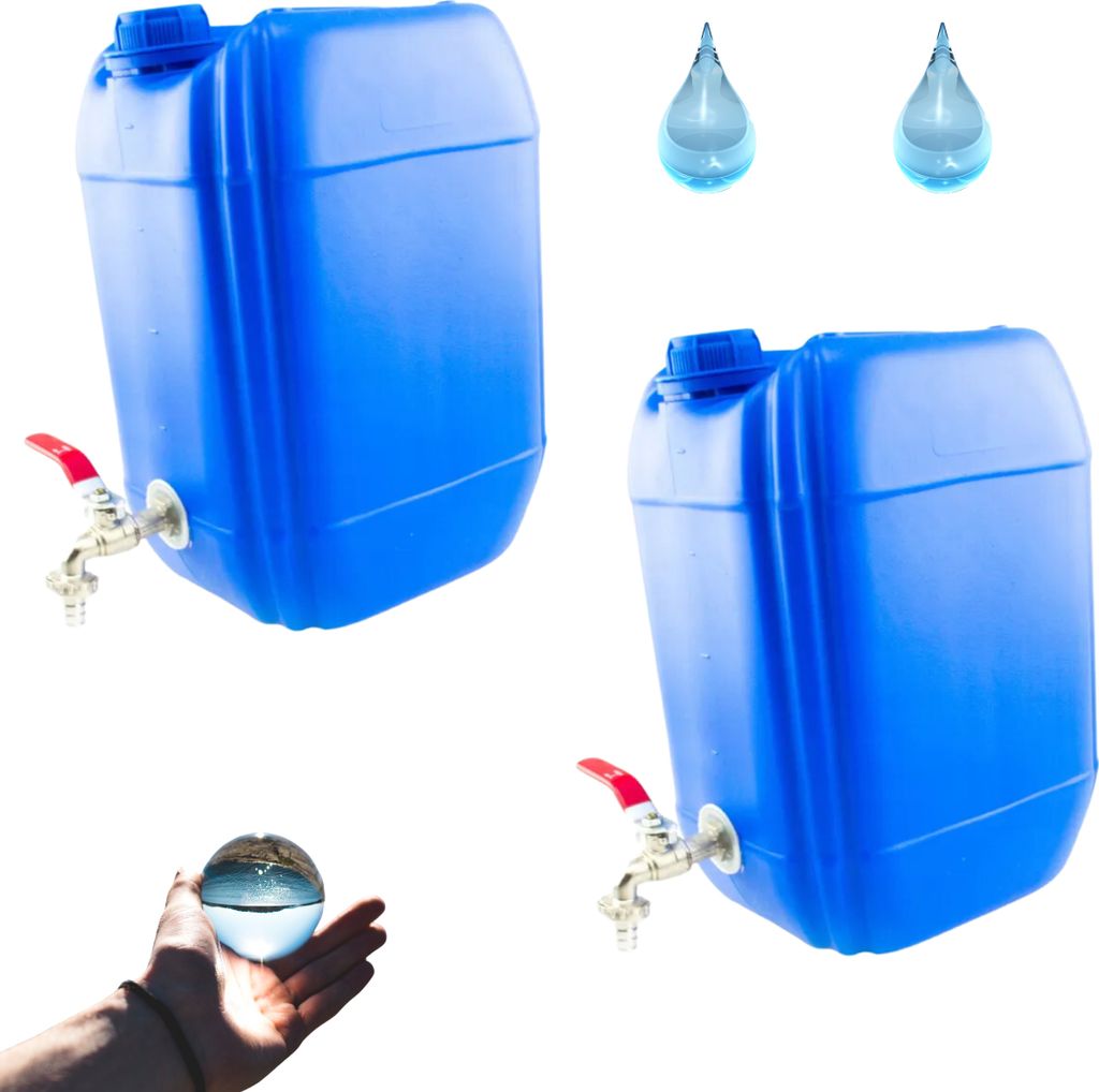 Wasserkanister 10l aus Kunststoff Blau Set 2 Stück, Wasserbehälter mit Hahn Campingkanister Trinkwasserkanister für Haus Garten Auto Camping, Griff