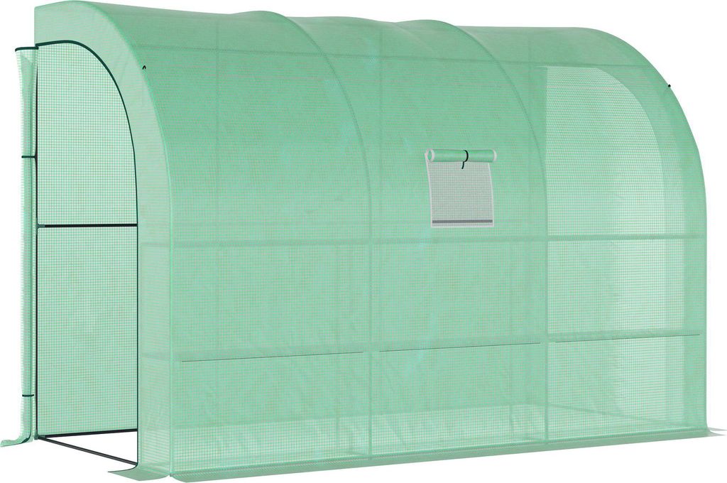 Gewächshaus 300x150x213cm - Winterfestes Foliengewächshaus mit 6 Drahtregalen & PE-Gitterfolie, Begehbares Treibhaus für Wandmontage, UV-beständig
