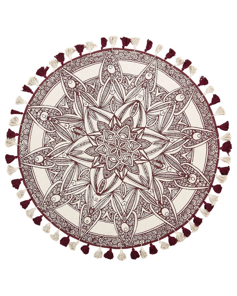 BELIANI Teppich Weiß Rot Baumwolle ø 120 cm Kurzflor Mandala Muster Handgewebt Rund