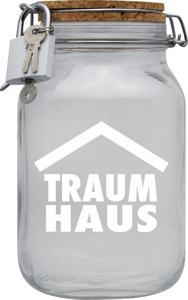 Spardose Geld Geschenk Ideen Traumhaus Transparent Größe XL 2 Liter