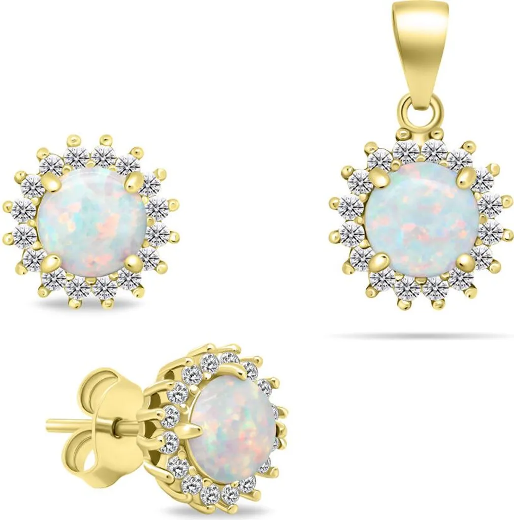 Bellissimo set di gioielli in opale placcato oro SET231Y (orecchini, ciondolo)