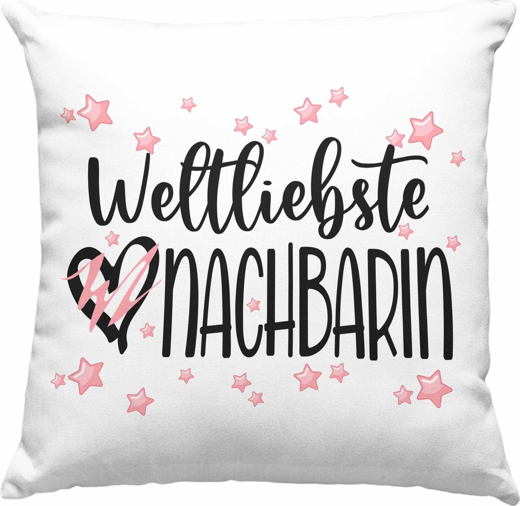 Trendation - Beste Nachbarin Deko-Kissen mit Füllung 40x40 Geschenk Geburtstag Freundin Lieblings Nachbarin Geschenkidee Weltliebste Nachbarin Abs...