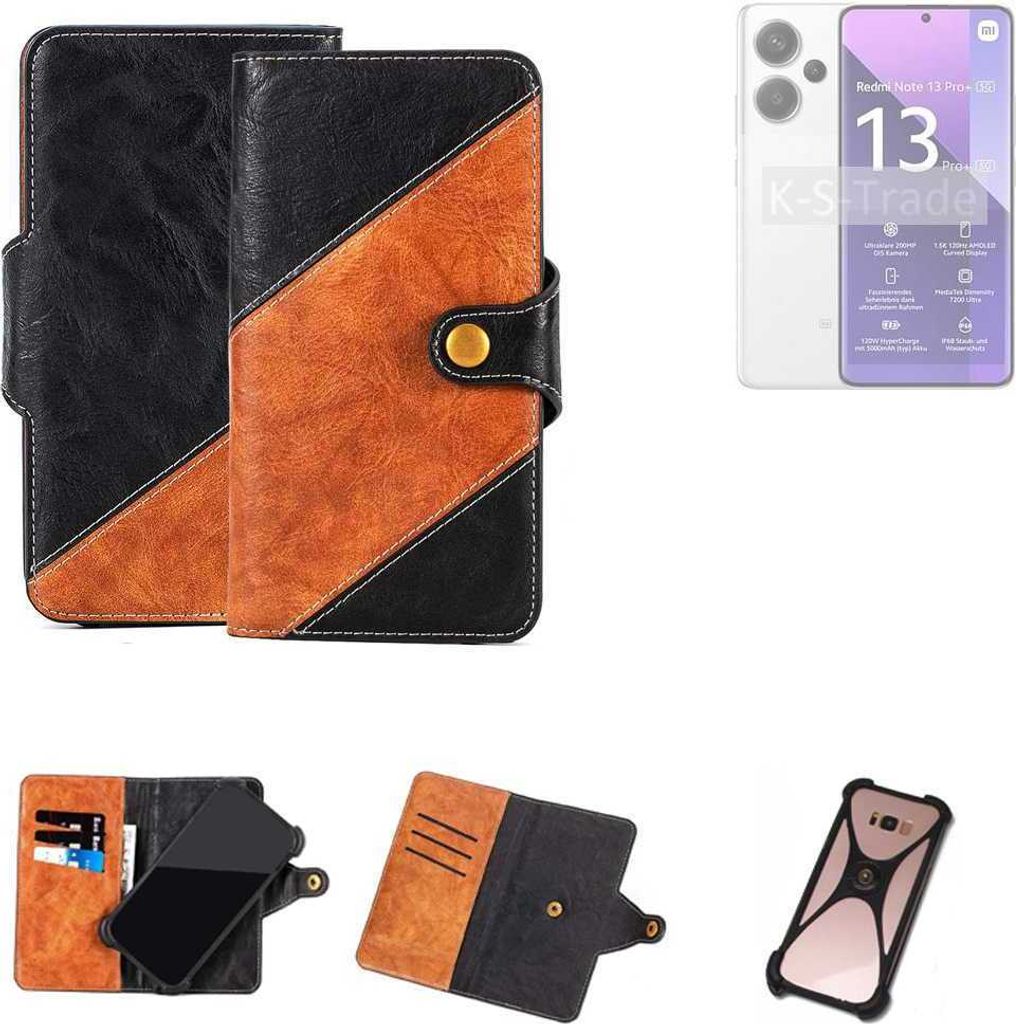 K-S-Trade Handyhülle Schutzhülle Bookstyle Case Wallet-Case kompatibel mit Xiaomi Redmi Note 13 Pro + 5G Handy Cover Bumper Klapphülle schwarz