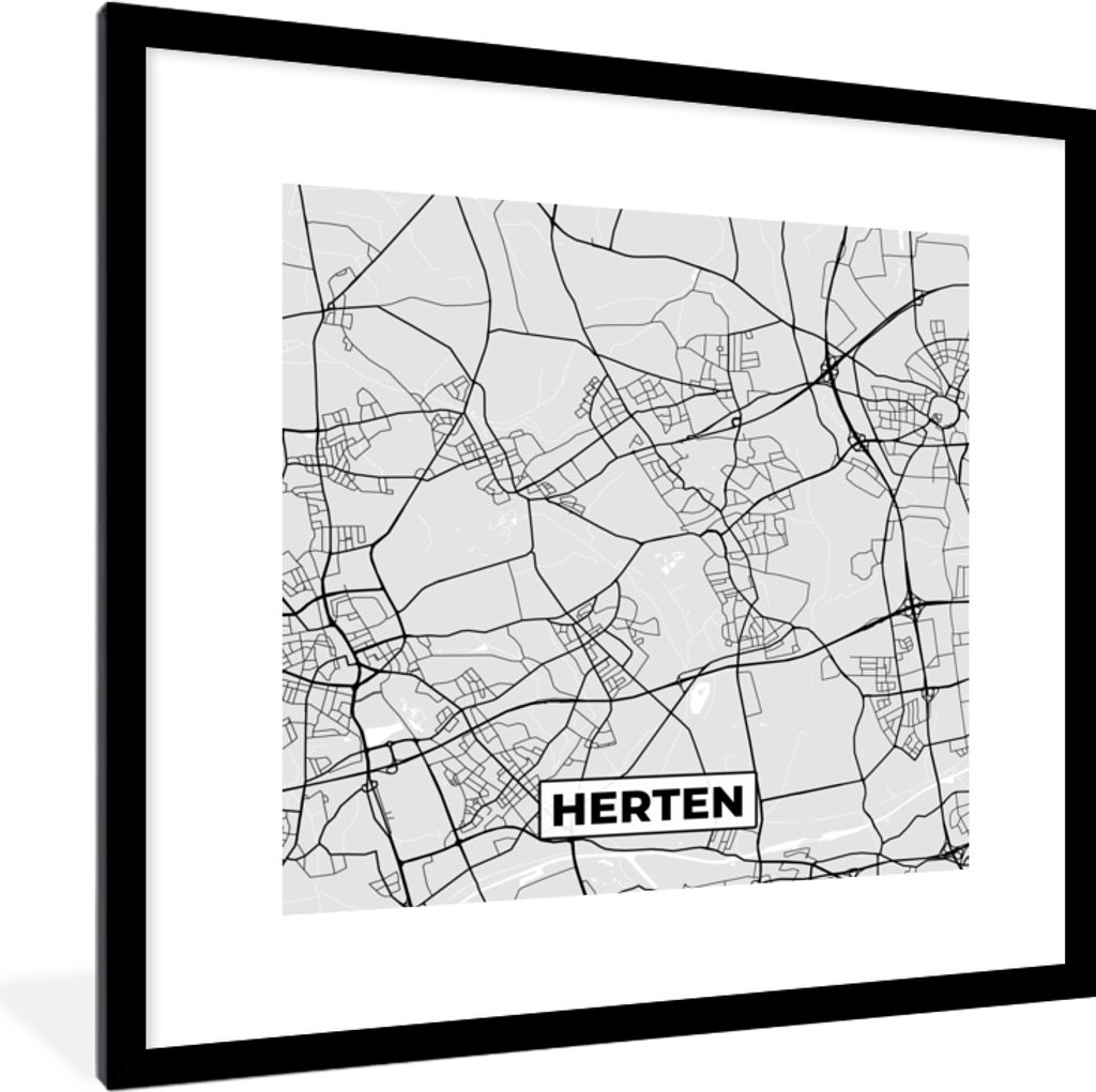 MuchoWow Gerahmtes Poster Karte - Stadtplan - Deutschland - Hirsch - Karte 40x40 cm - Poster mit Schwarzem Bilderrahmen Wandposter Rahmen Foto Bi...