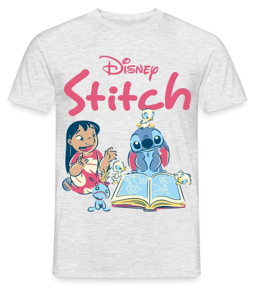 Lilo & Stitch Mit Buch Männer T-Shirt, L, Grau meliert Produktbild 