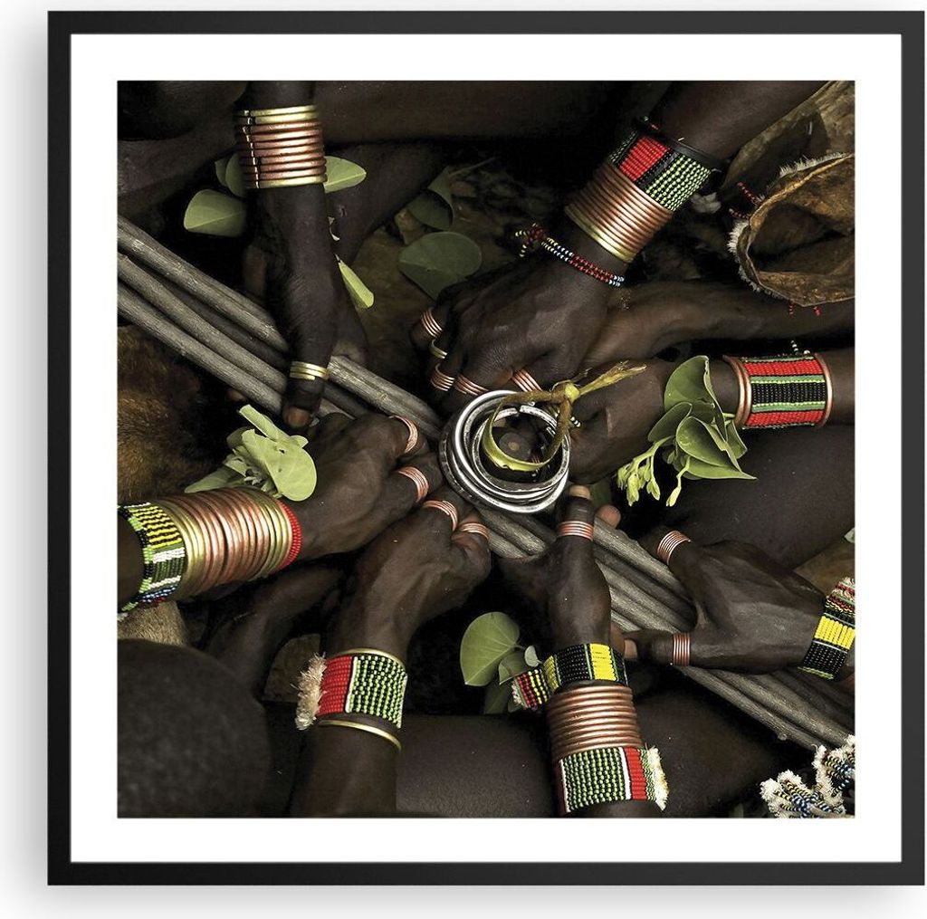 Gerahmtes Poster - Schwarzer Rahmen - Äthiopien Ritual Stamm - 60x60 cm - Wand Bild - Wanddeko - Wandbilder - Kunstposter - Wandposter - Bilderrah...