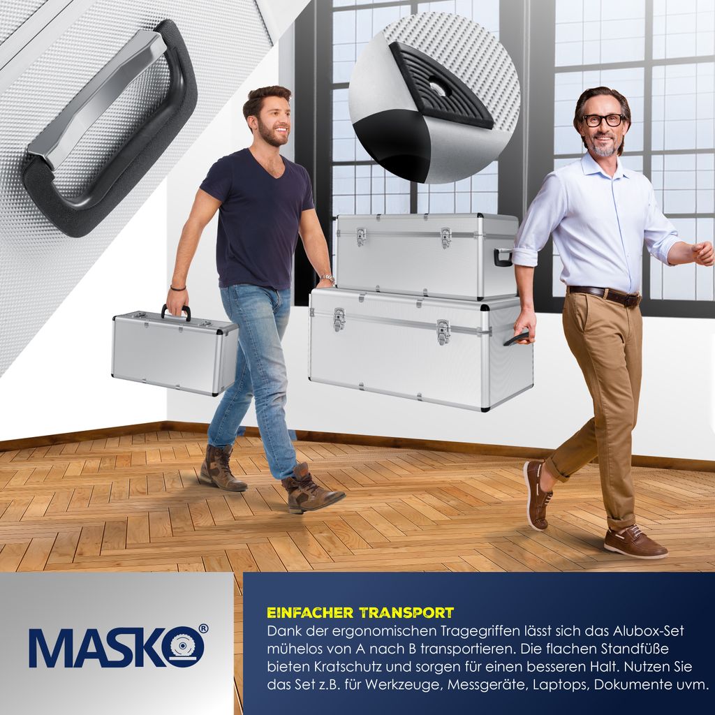 Masko® 3er SET Alu Boxen Alubox Alukiste Transportbox Produktbild 4