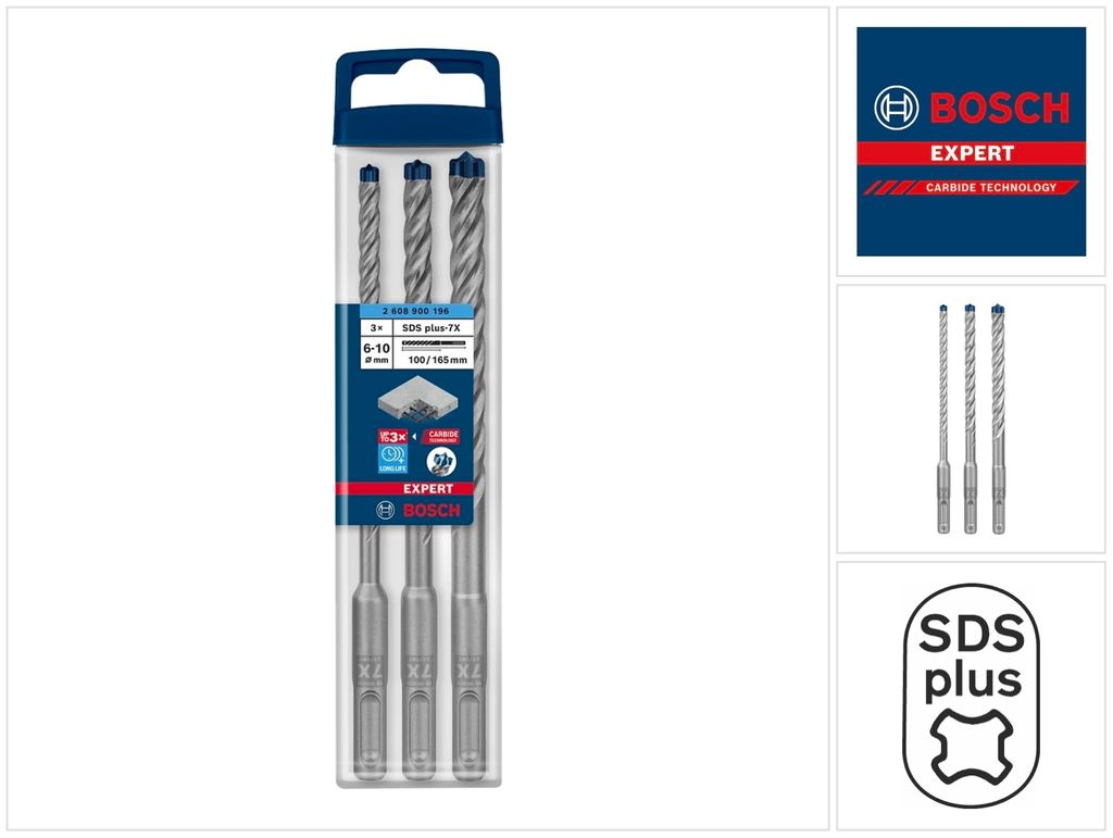 Súprava vrtákov Bosch EXPERT SDS Plus-7X 6 / 8 / 10 mm 3 ks Obrázok produktu 