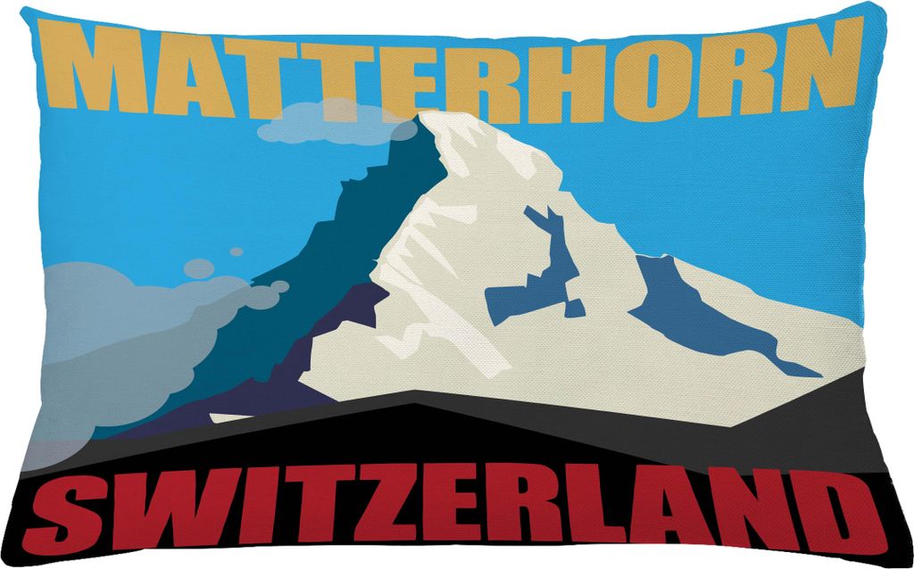 ABAKUHAUS Schweiz Kissenbezug, Matterhorns Monte Cervino Peak-Silhouette-Plakat-Entwurf, 65 x 40 cm, Gelb / Blau