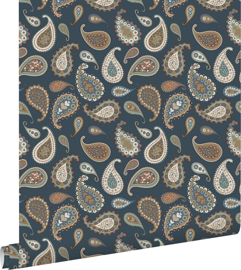 ESTAhome Tapete Paisley-Muster Dunkelblau, Beige und Mintgrün 50 x 900 cm