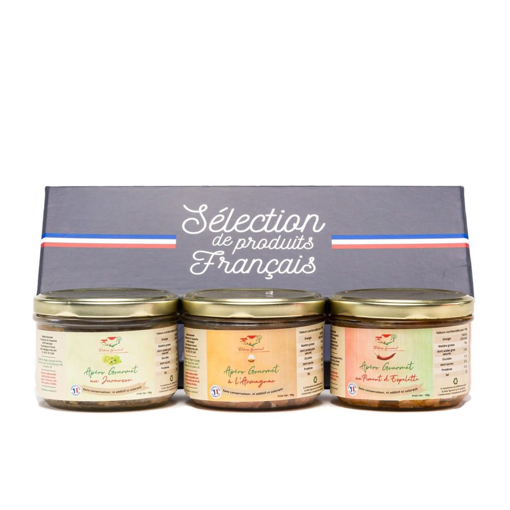 Ainhoa Aperitif-Geschenkbox – 3 Baskische Gourmet-Aufstriche aus dem Baskenland: Jurançon, Armagnac, Espelette