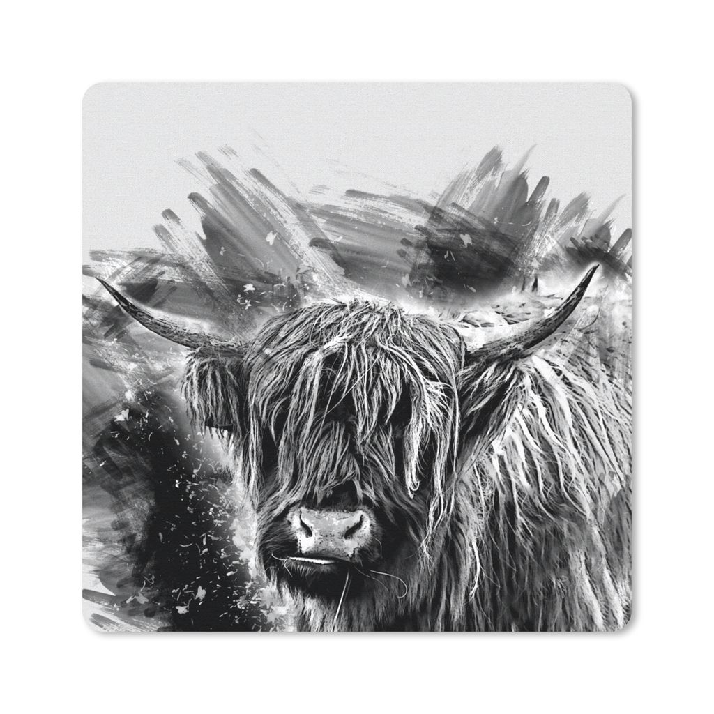 MuchoWow Mauspad Mousepad Scottish Highlander - Farbe - Schwarz - Weiß 20x20 cm - Mousepads - Maus Mat - Pad - Mausunterlage - Desk Mat - Bureau...