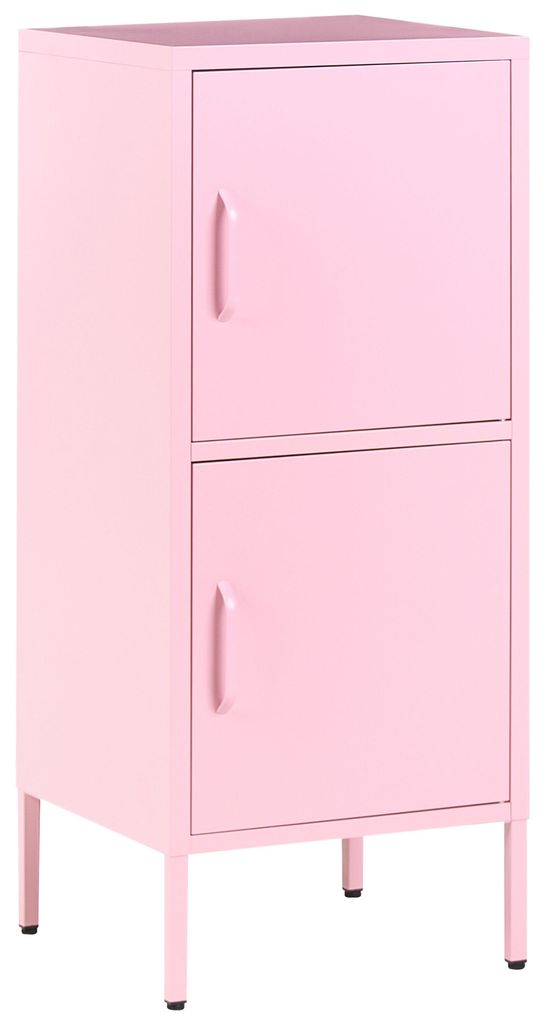 BELIANI Hoher Aktenschrank Rosa Stahl 40x40x102 cm mit 2 Türen 4 Ablagefächern 2 Griffen Büro Wohnzimmer Schlafzimmer Bad Flur Diele