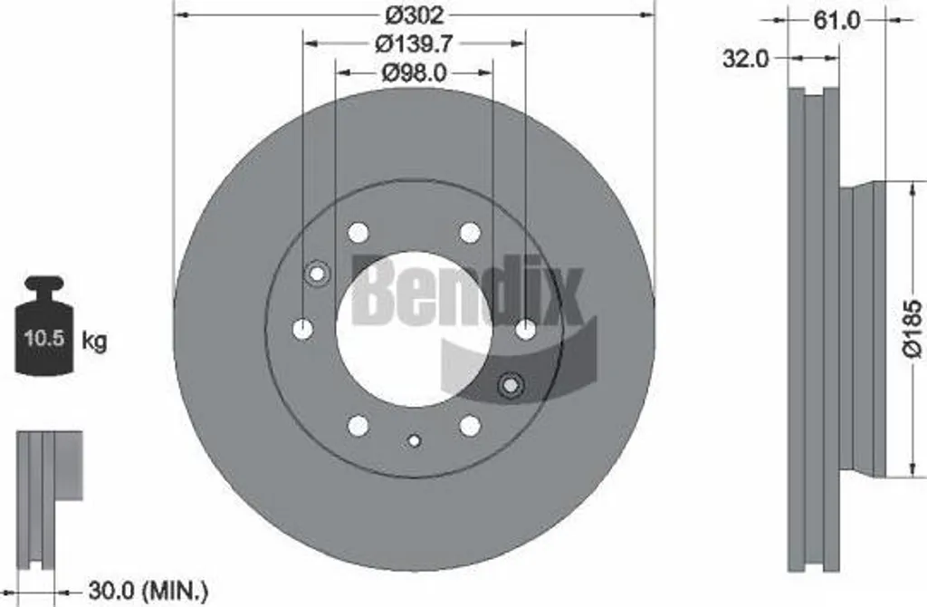 BENDIX BDS1402 Disque de Frein OE 1727183 pour Ford Ranger Haute Qualité