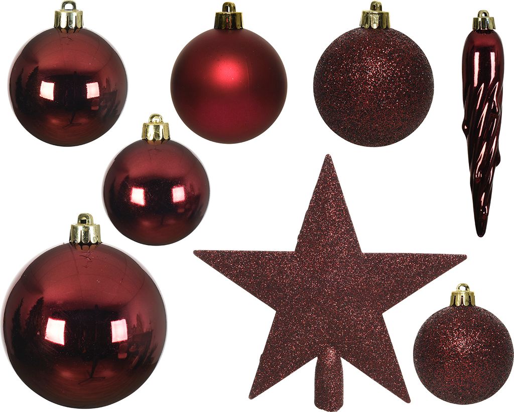 Weihnachtskugeln mit Christbaumstern Kunststoff 33er Set - Produktbild 
