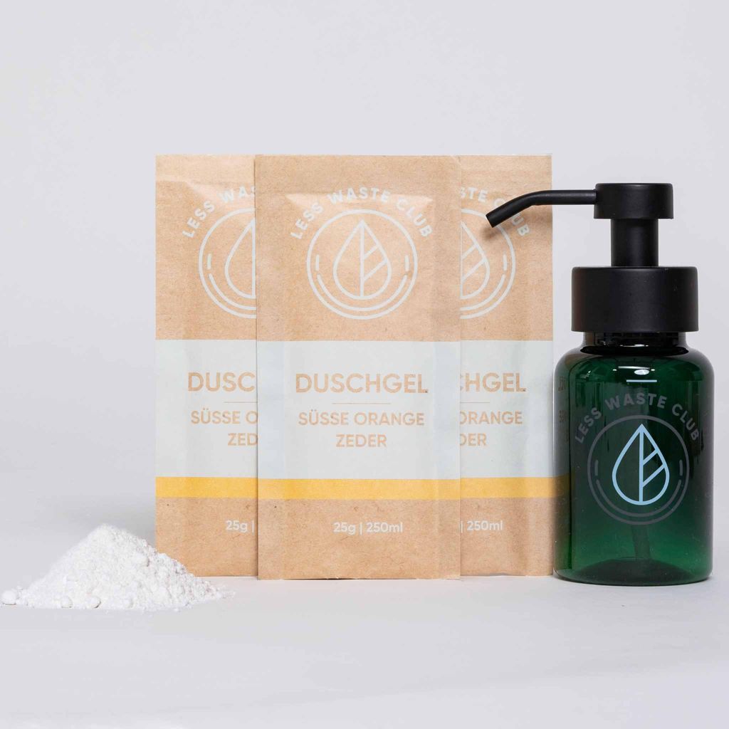 Duschgel Pulver - Starterset I süsse Orange Zeder | nachhaltig I vegan | ohne Mikroplastik | ohne Palmöl I pH- Neutral | natürliche Inhaltsstoffe