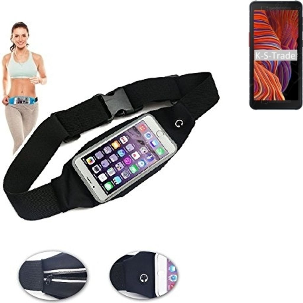 K-S-Trade Jogging-Armband kompatibel mit Samsung Galaxy XCover 5 Gürteltasche Umhängetasche Bauchtasche schwarz Sport Running Jogging Fitness Laufen