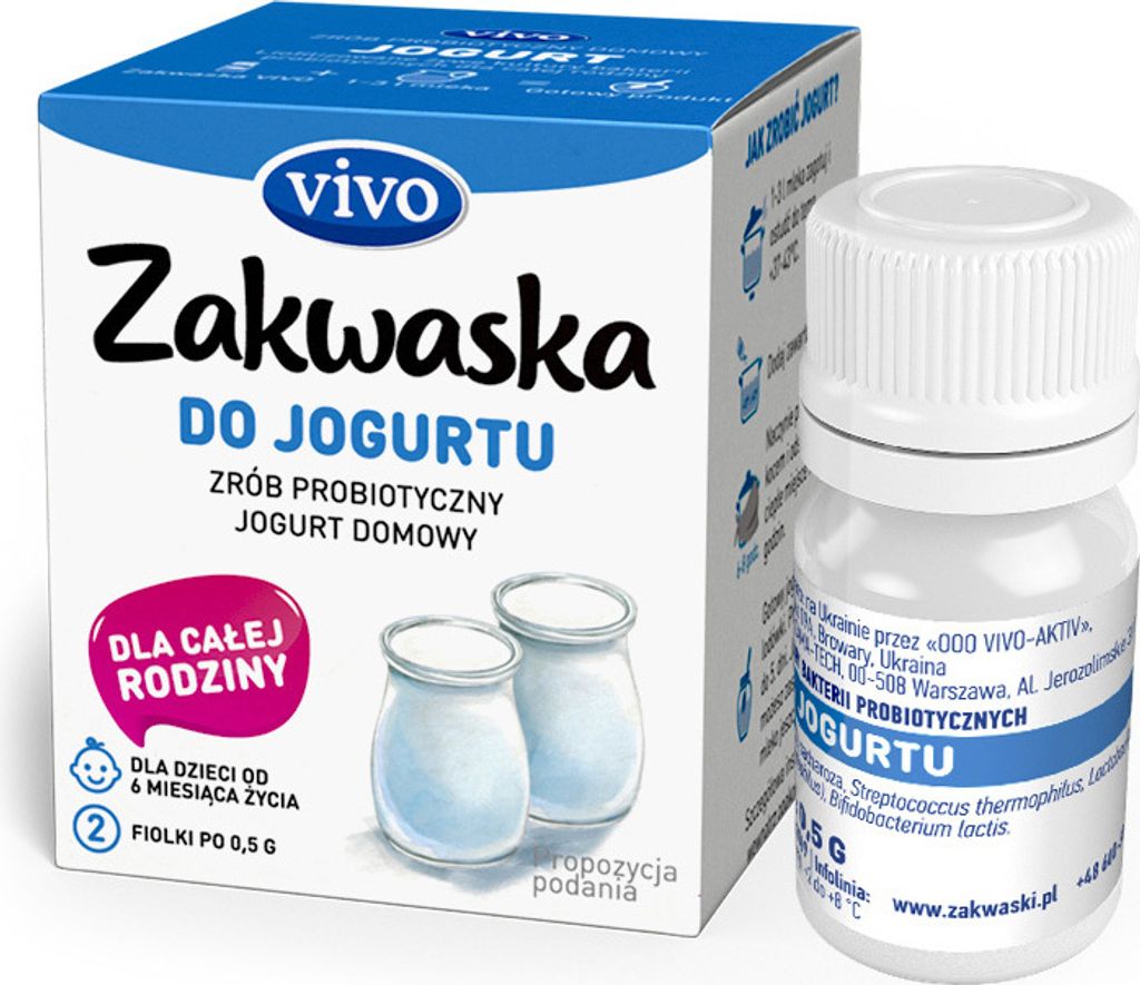 LEBENDE BAKTERIENKULTUREN FÜR JOGHURT „ZAKWASKA“, GLUTENFREI 1 g (2 FLASCHEN) - VIVO