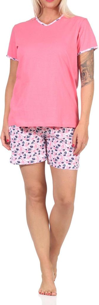 Sommerlicher Damen Shorty Pyjama kurzarm in floraler Optik - 60861 ; pink , 40