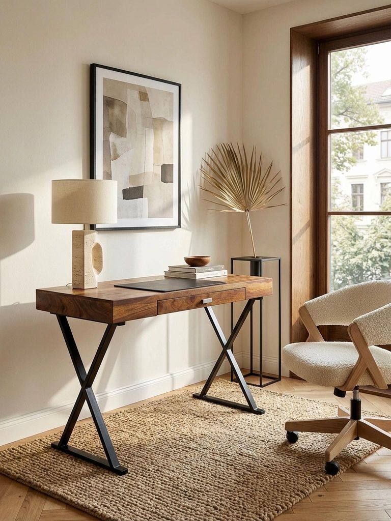 Schreibtisch 120x55x78 cm Sheesham Massivholz / Metall Schwarz, Design Bürotisch mit Schublade, HomeOffice Laptoptisch Computertisch mit Stauraum