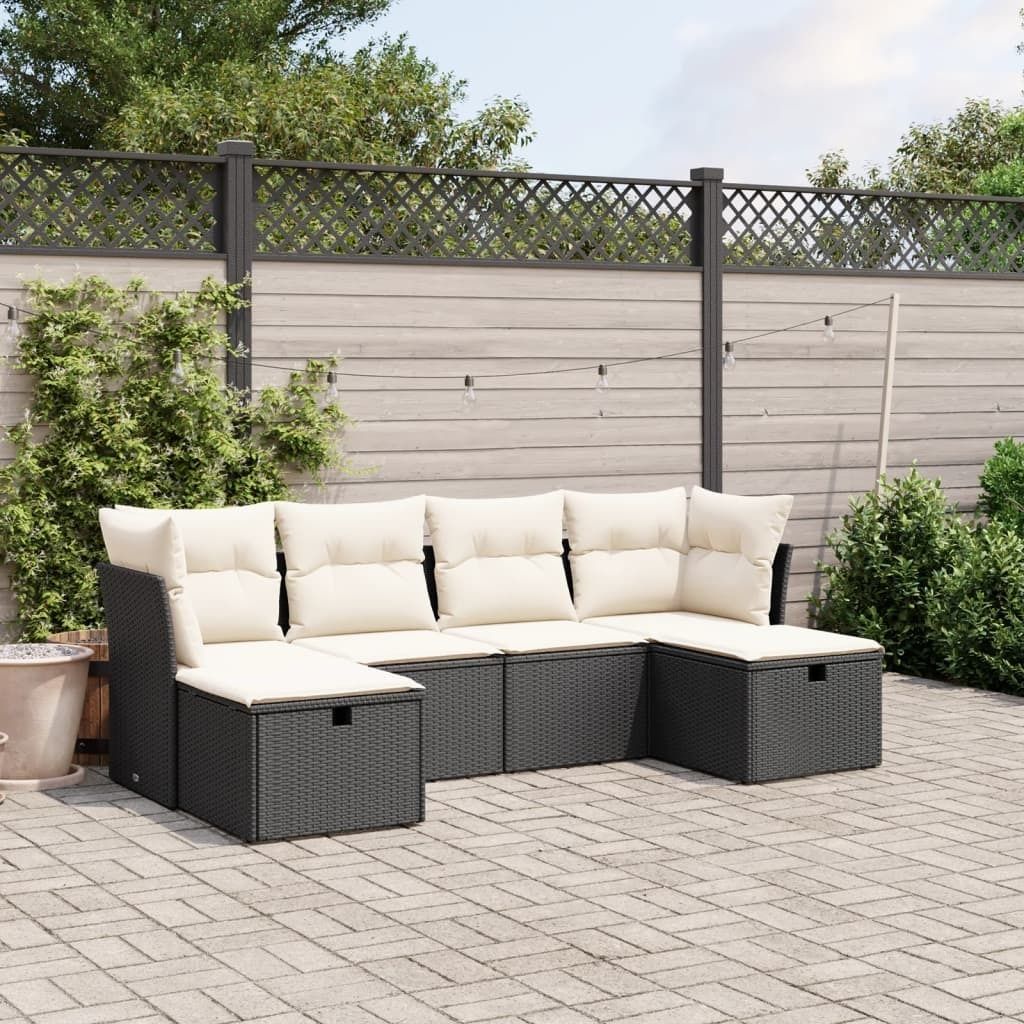 Maison Exclusive - 6-tlg. Garten-Sofagarnitur mit Kissen Schwarz Poly Rattan