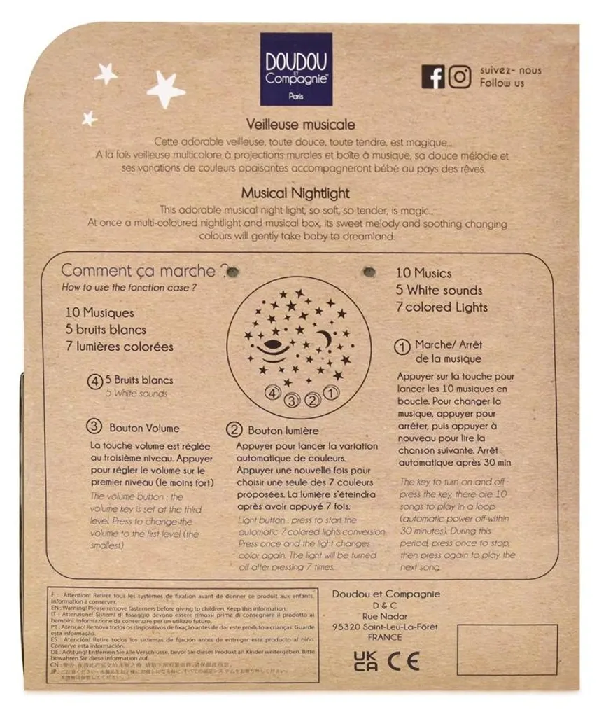 Doudou Boîte de Jeu Lapin Jaune Moutarde avec Projection Lumineuse - 5