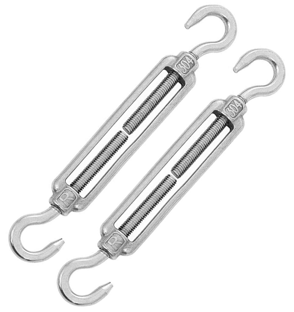 Spannschloss aus Edelstahl 304, verstellbarer Kabelspanner, robuste Haken, 2 Stück zum Aufhängen von Zelten, Häusern und Gartenseilen