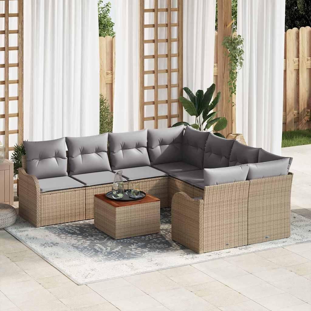 Maison Exclusive - Gartensofa-set 9 pcs Beige und Hellgrau Poly-Rattan