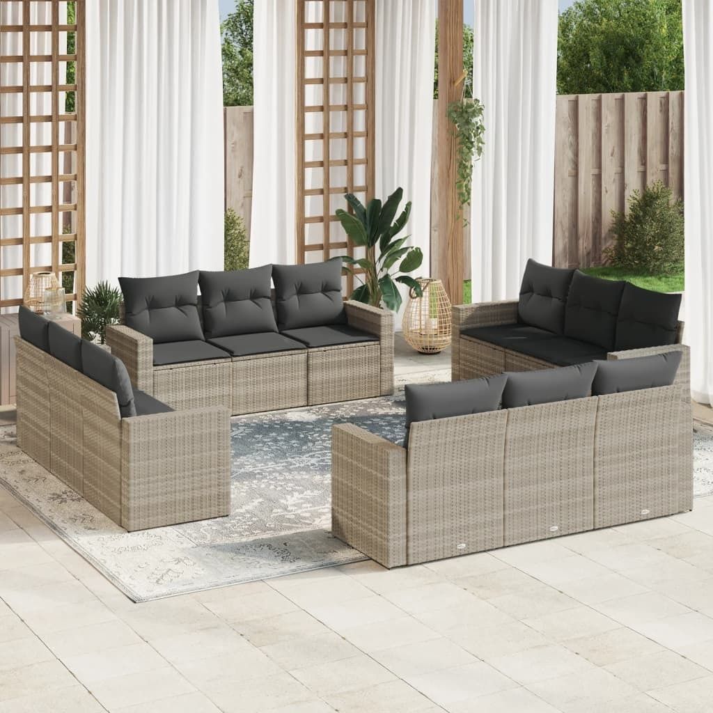 Maison Exclusive - 12-tlg. Garten-Sofagarnitur mit Kissen Hellgrau Poly Rattan